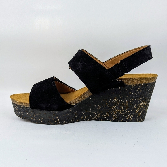 OTBT Peasant Wedge Platform Slingback Sandal Suede Leather Black 9.5M NIB - Picture 5 of 16